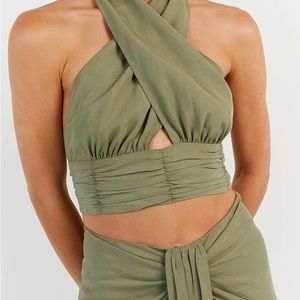 DISSH AMELIA SAGE WRAP CROP TOP